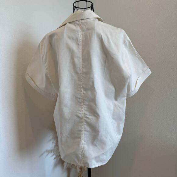 Frame Cotton Linen Blend Patch Pocket Utility Cropped Short Sleeve Top Cream XS - Picture 6 of 10